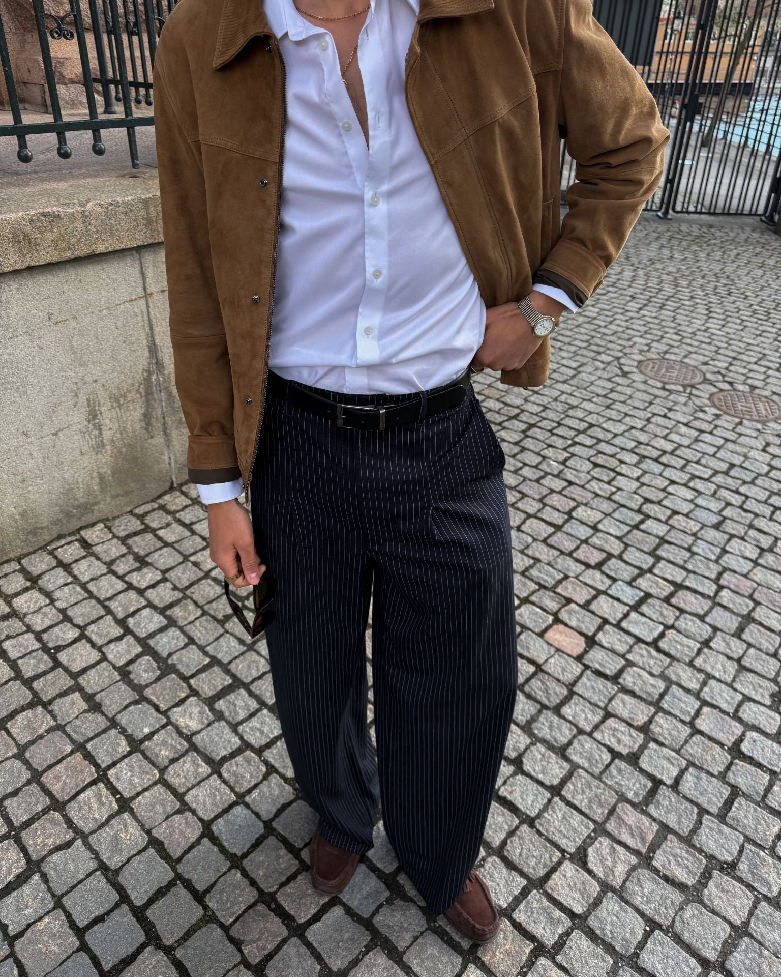 Baggy Suit Pants Navy Pinstriped