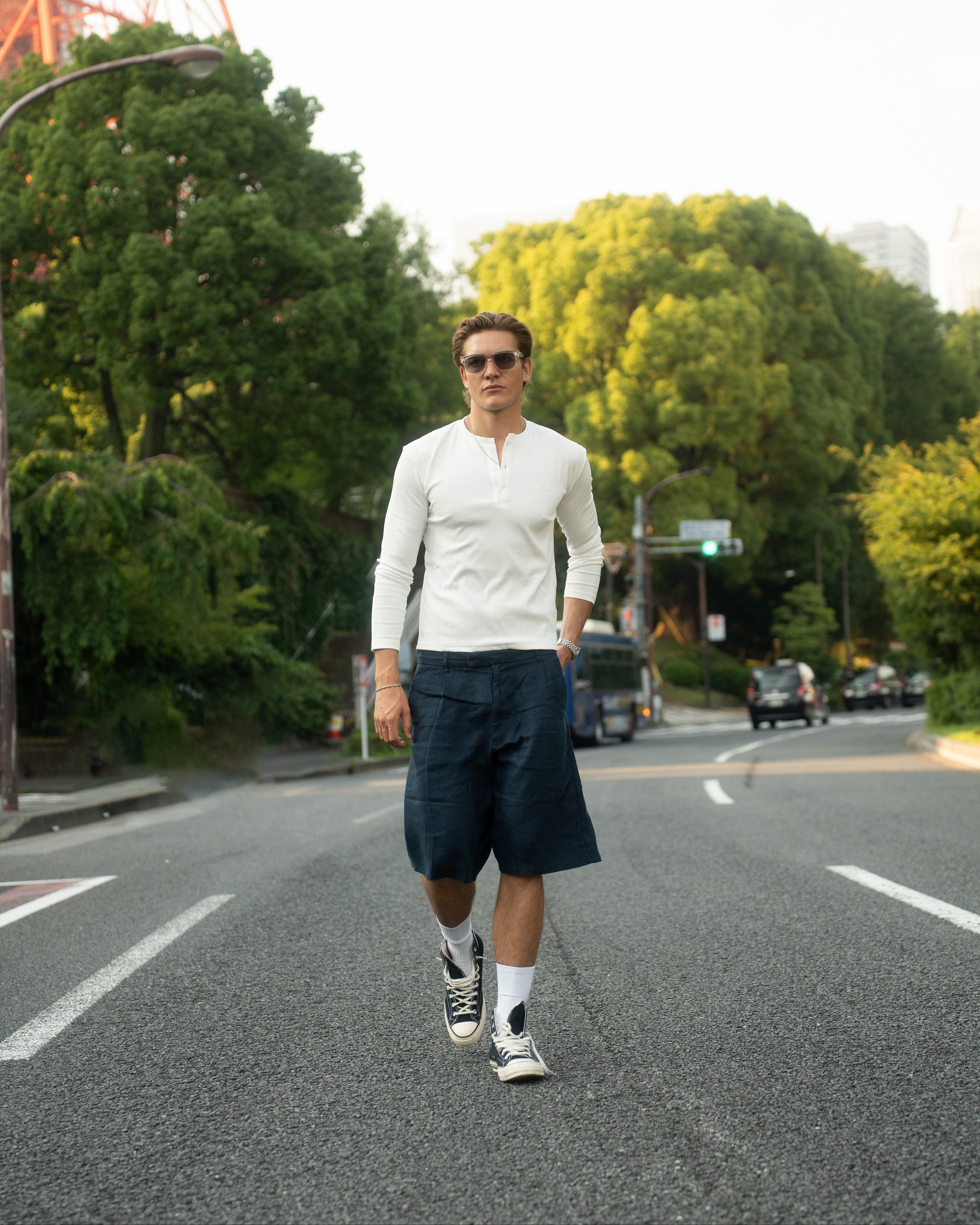 Pleated Baggy shorts Navy