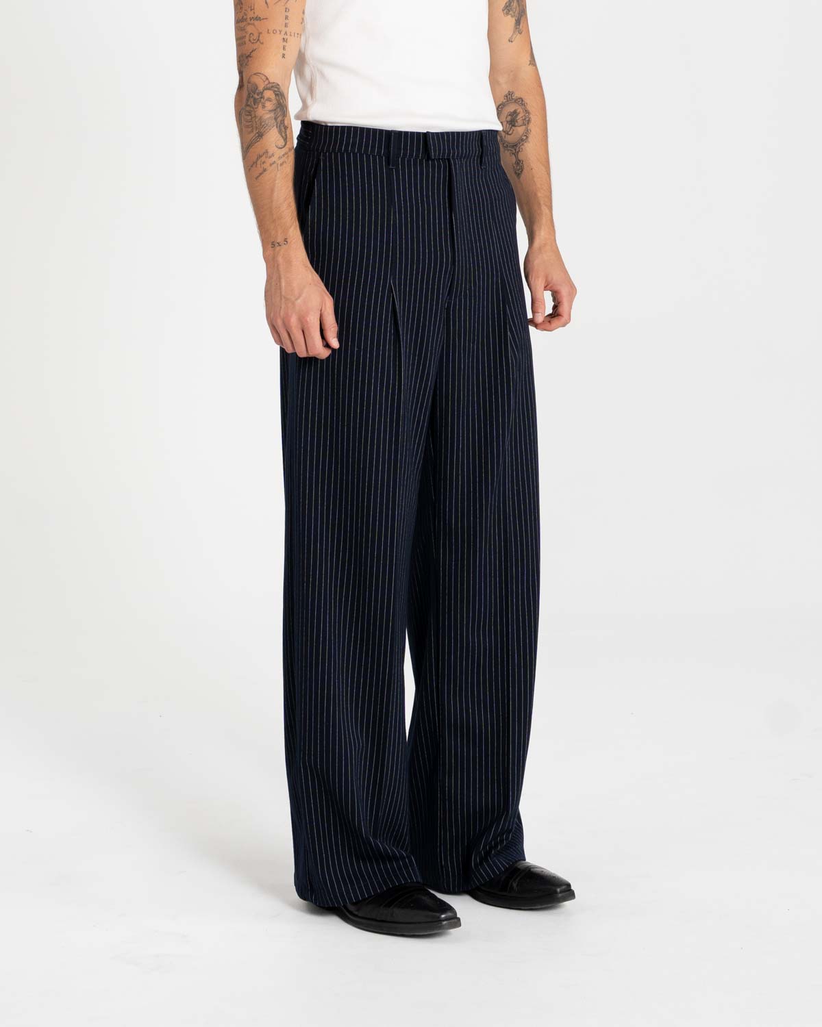 Baggy Suit Pants Navy Pinstriped