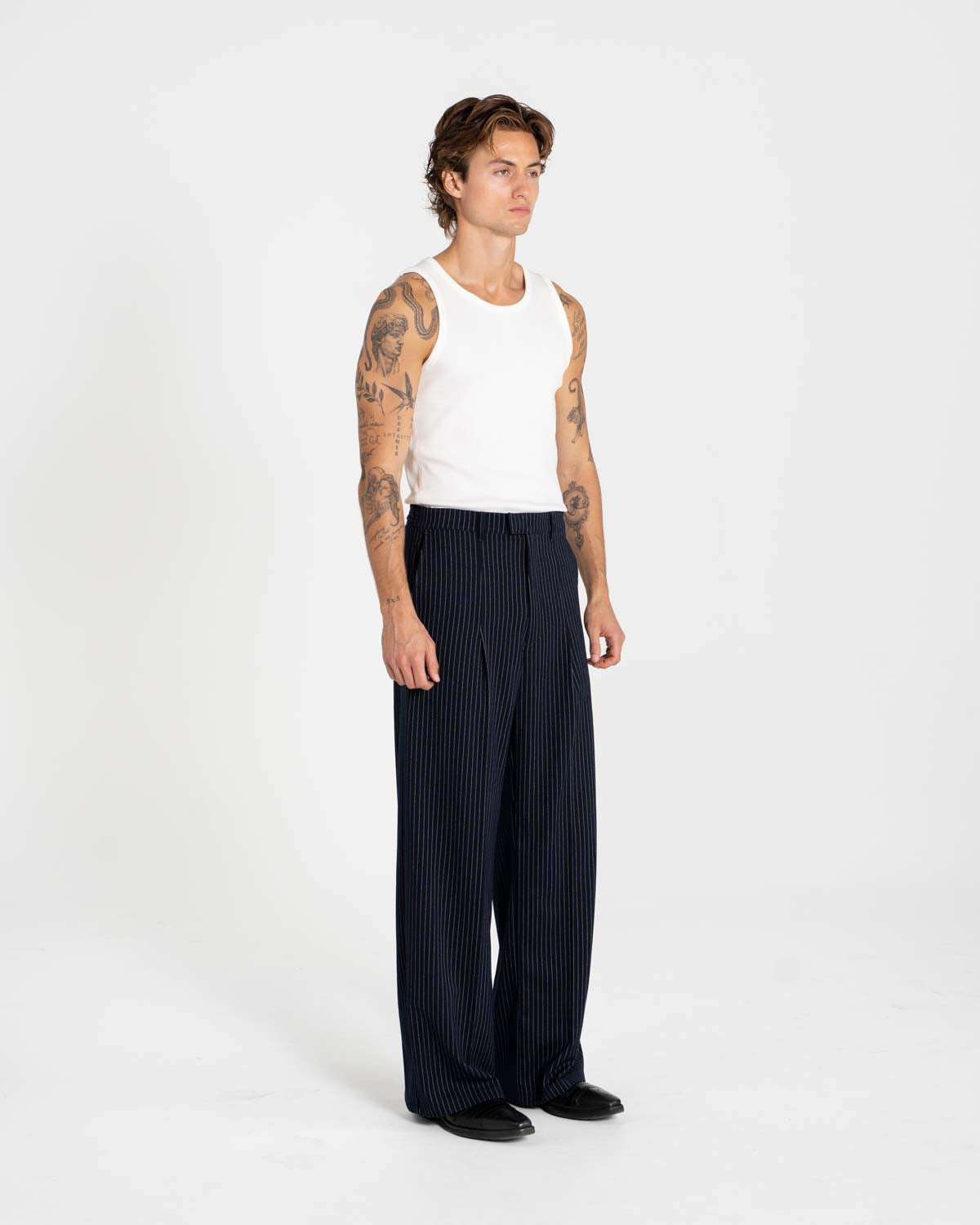 Baggy Suit Pants Navy Pinstriped