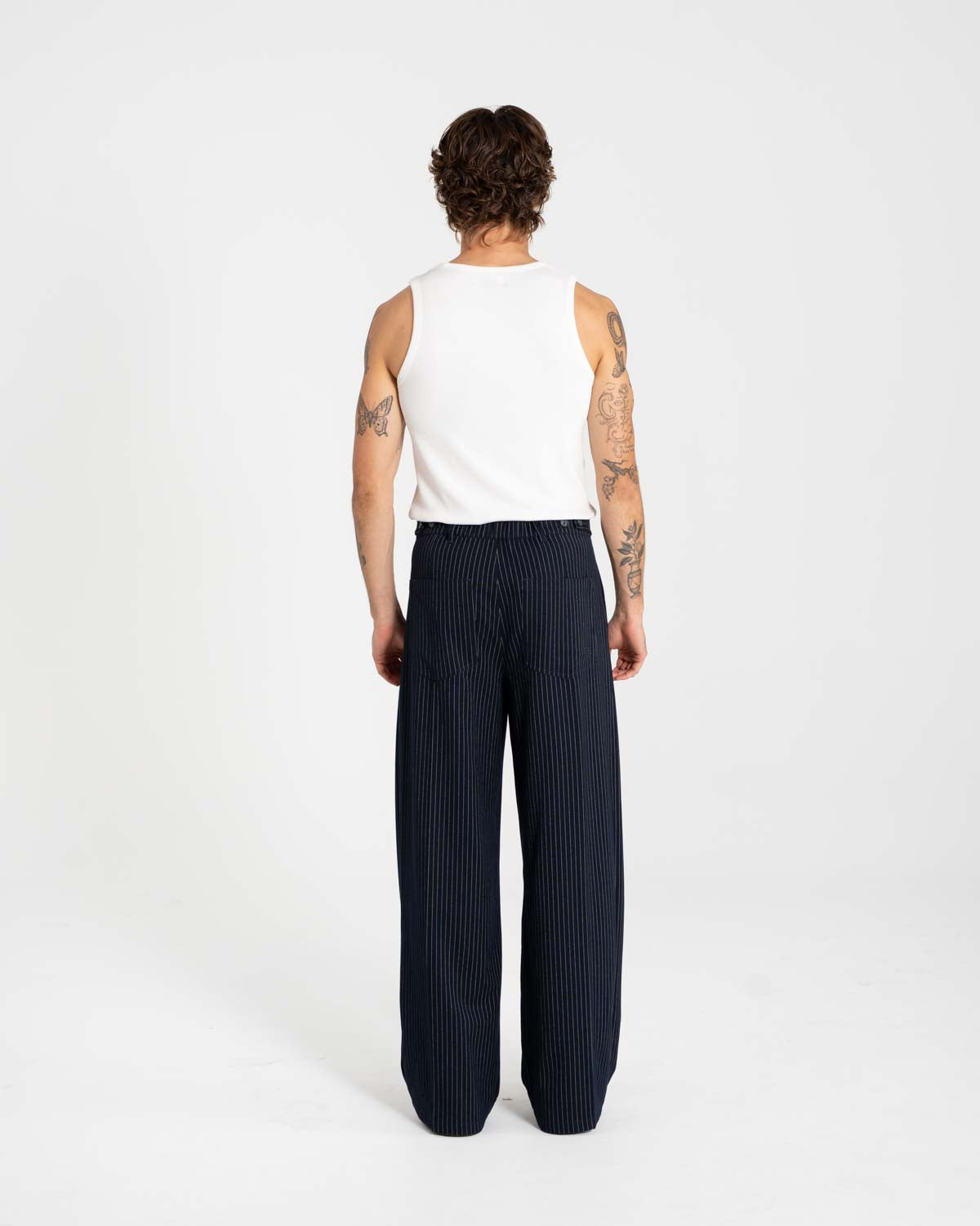 Baggy Suit Pants Navy Pinstriped