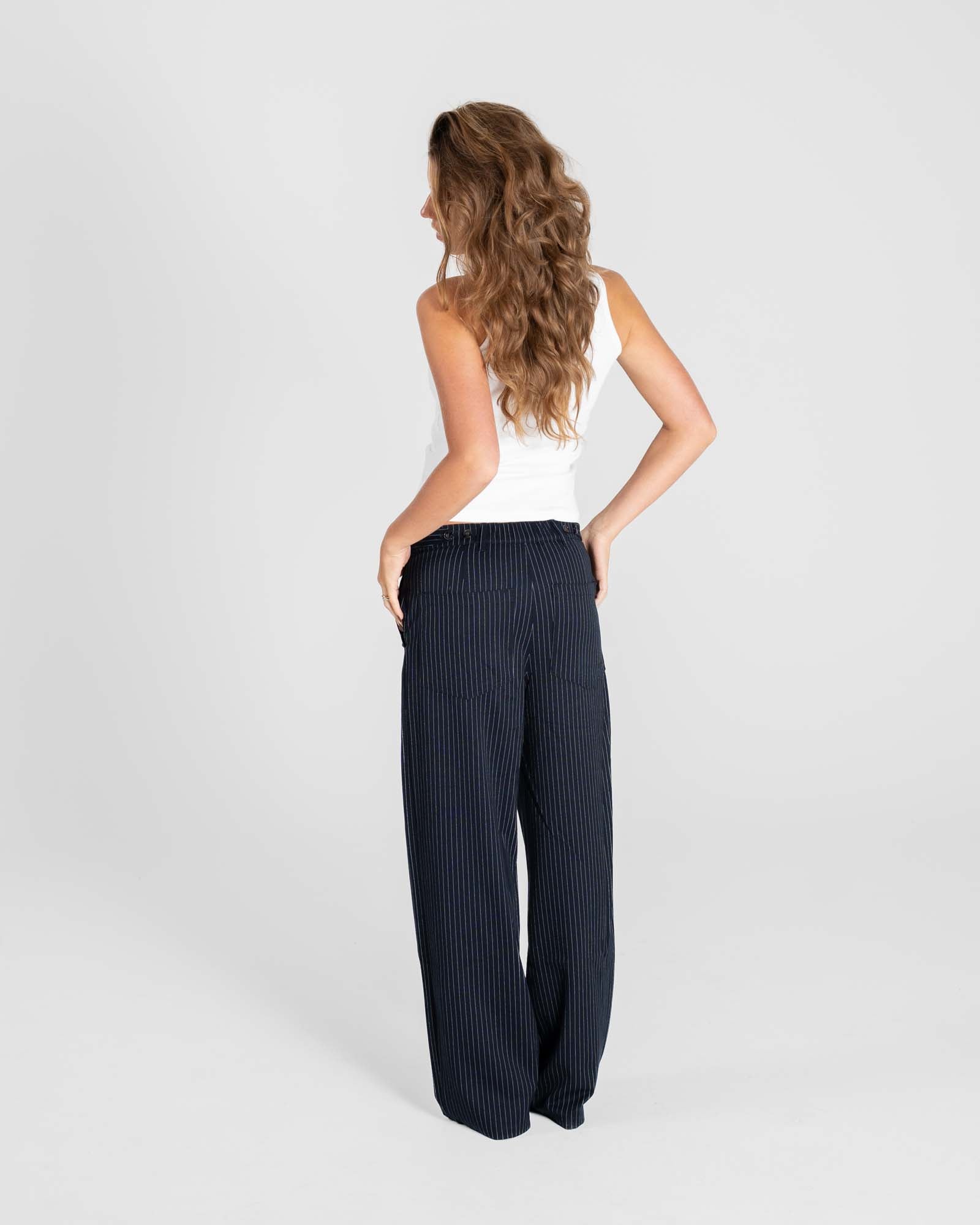 Baggy Suit Pants Navy Pinstriped