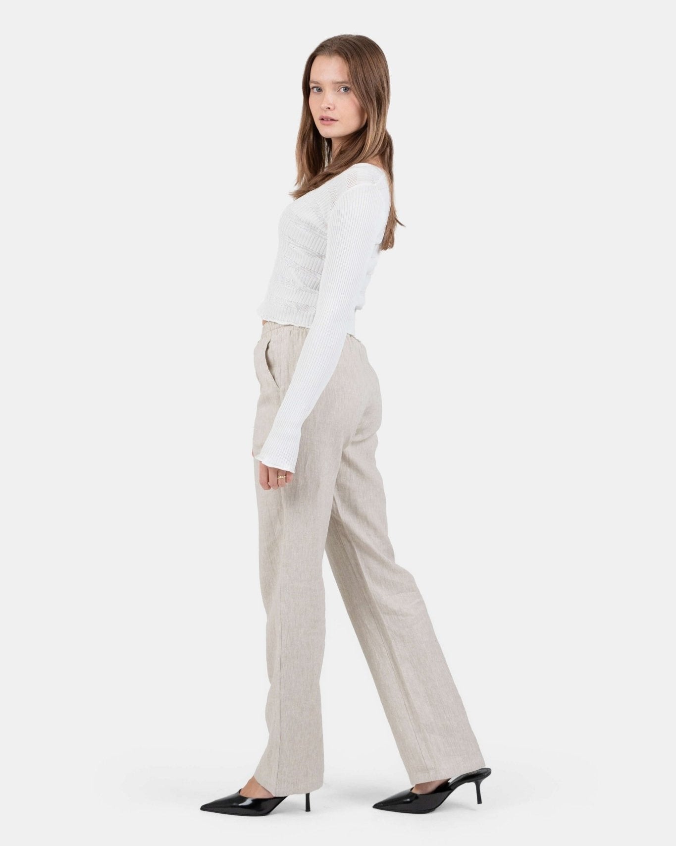 Hørbukser Højtaljede Beige | Skagen - clothing.dk